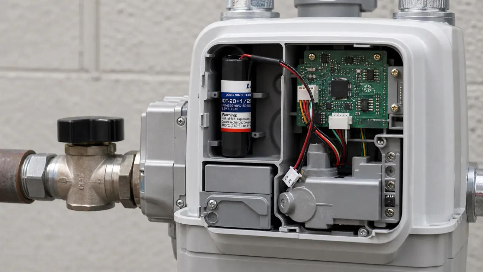 LONGSING ER14250 + HPC1520 battery inside a smart gas meter shut-off valve system