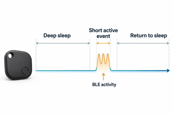 Bluetooth tracker deep sleep and short active event duty cycle