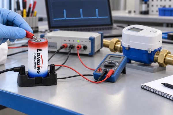 NB-IoT water meter battery lifetime energy testing with a LONGSING ER34615 cell