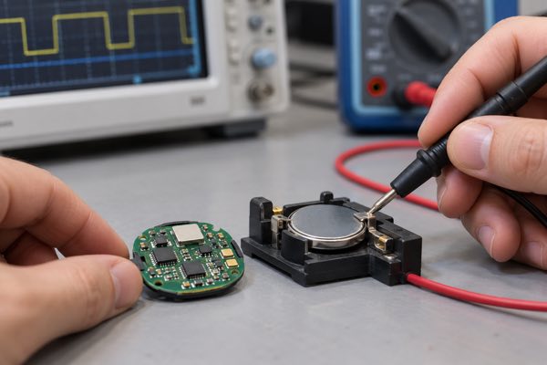 Coin-cell pulse test with a generic Bluetooth tracker circuit