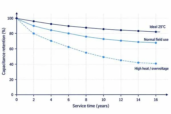 lifetime of supercapacitor diagram capacitance retention through service time