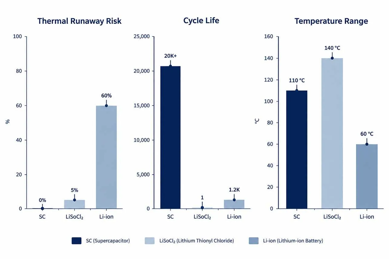 supercapacitor vs battery safety comparison