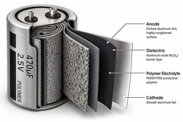 what is polymer battery through internal struture diagram under material comparing hybrid capacitor