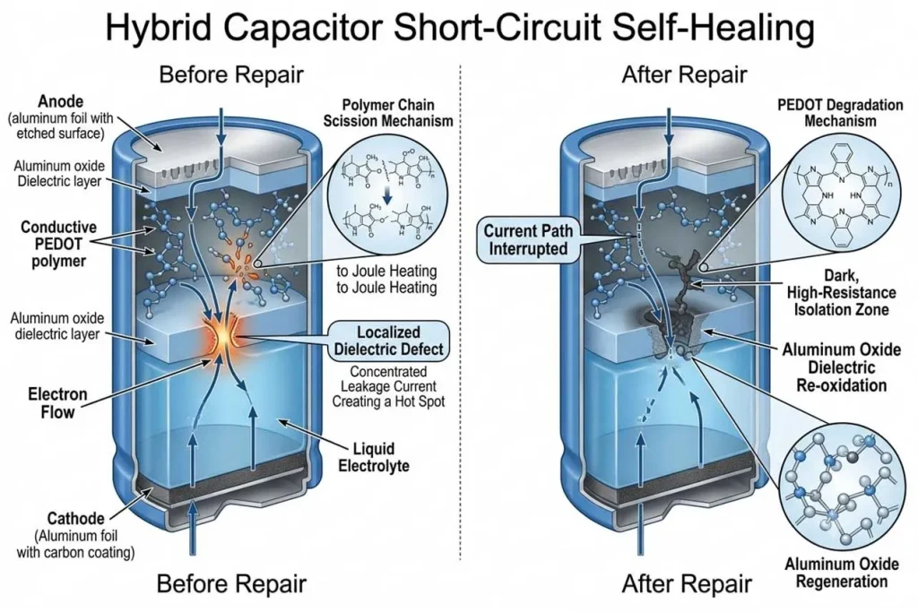 hybrid supercapacitor battery short-circuit self healing mechanism diagram