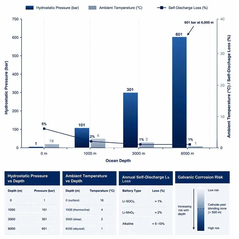 Comprehensive Chart of Ocean Depth and Environmental Data for oceanographic battery