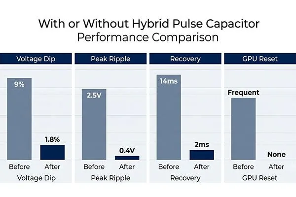 performance table of with or without pulse discharge capacitor