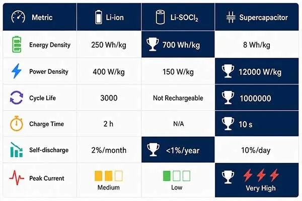 battery vs capacitor performance comparison