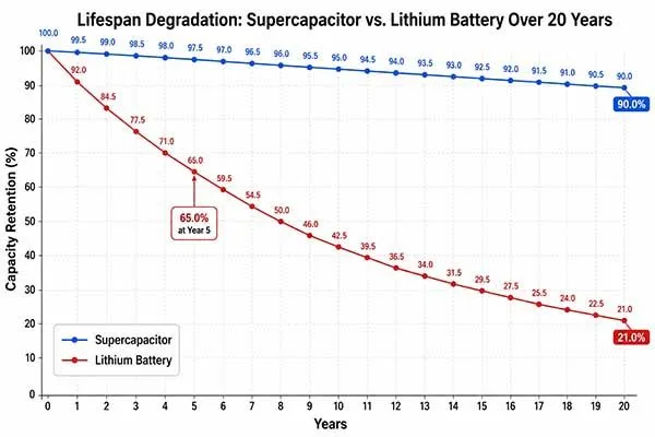 capacitors as batteries vs lithium battery lifespan comparison
