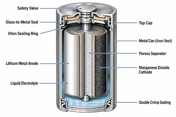 Internal structure diagram of the limno2 battery