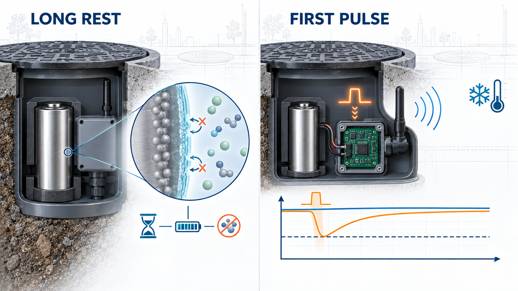 Li-SOCl2 passivation and first-pulse loaded-voltage behavior