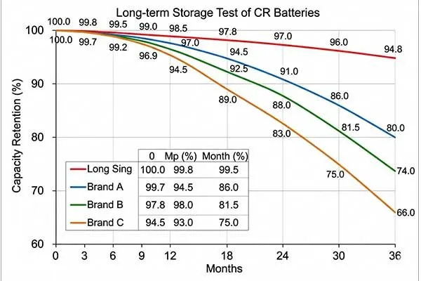 long term storage test under different cr batteries brands