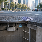 Smart manhole cover sensor battery installed in an underground IoT monitoring system