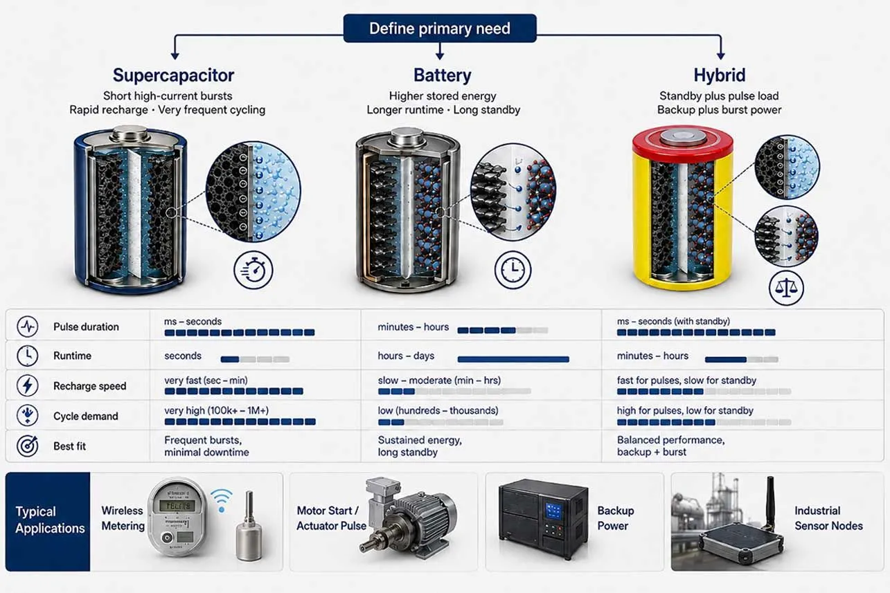 when should you choose between battery vs capacitor